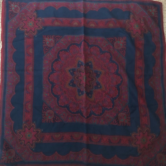Vintage Liz Claiborne Silk Navy and Red Paisley Scarf - Picture 2 of 6
